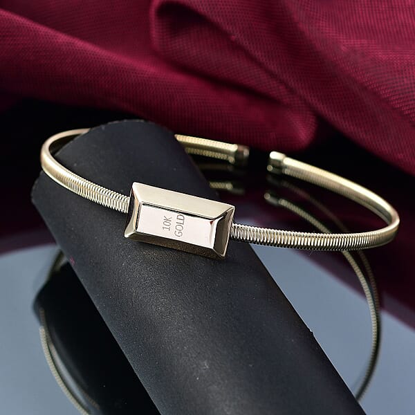 Luxoro Bar Bangle Bracelet In 10K Yellow Gold (7.25 In) 5.87g Included 2.49grams Titanium Weight