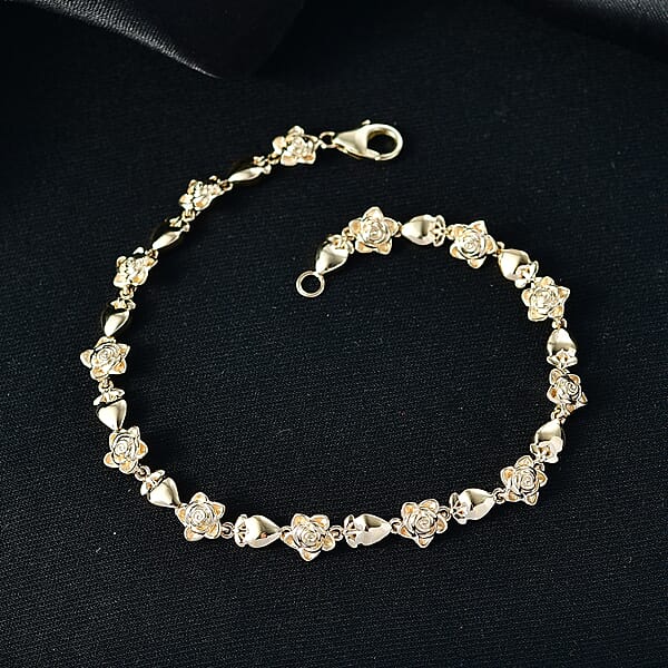 Luxoro Blooming Rose Bracelet In 10K Yellow Gold (6.50 In) 9.71 Grams