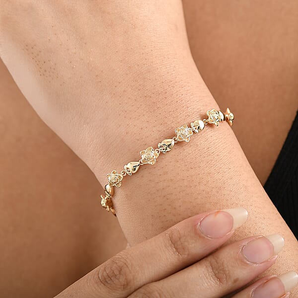 Luxoro Blooming Rose Bracelet In 10K Yellow Gold (6.50 In) 9.71 Grams