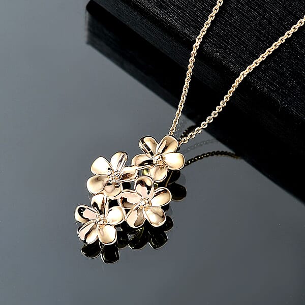 Luxoro Bouquet Of Flowers Pendant Necklace In 10K Yellow Gold 3.90 Grams 20 Inches