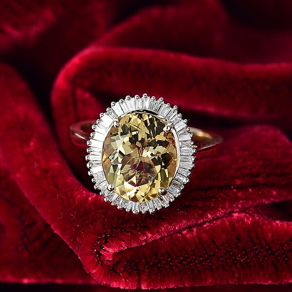 Luxoro Brazilian Heliodor Diamond Ring In 10K Yellow Gold 4.40 Ctw