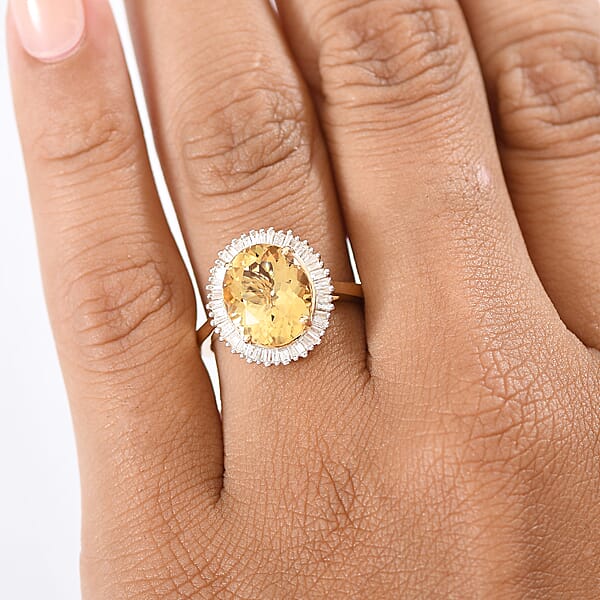 Luxoro Brazilian Heliodor Diamond Ring In 10K Yellow Gold 4.40 Ctw