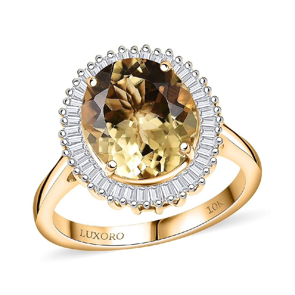 Luxoro Brazilian Heliodor Diamond Ring in 10K Yellow Gold 4.40 ctw
