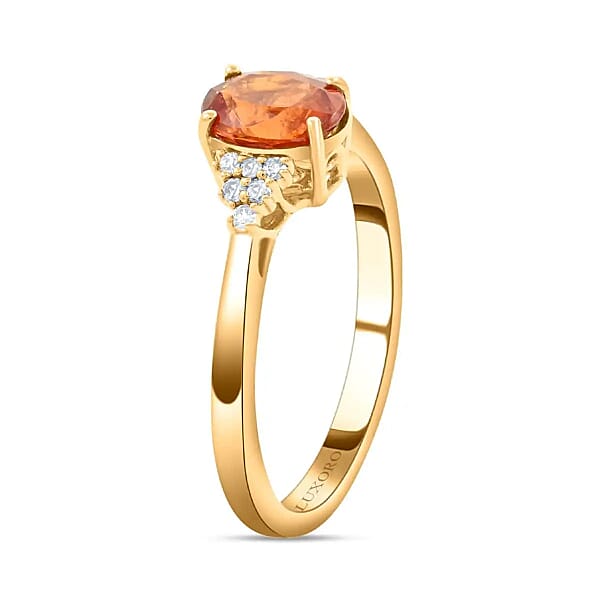 Luxoro Certified And Appraised AAA Nigerian Spessartite Garnet Ring G-H I2 Diamond Accent Ring 2.00 Ctw 14K Yellow Gold Ring Engagement Ring For Her