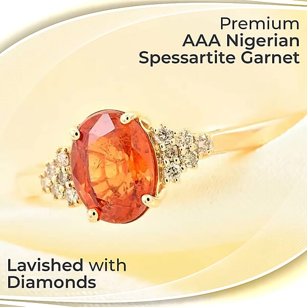 Luxoro Certified And Appraised AAA Nigerian Spessartite Garnet Ring G-H I2 Diamond Accent Ring 2.00 Ctw 14K Yellow Gold Ring Engagement Ring For Her