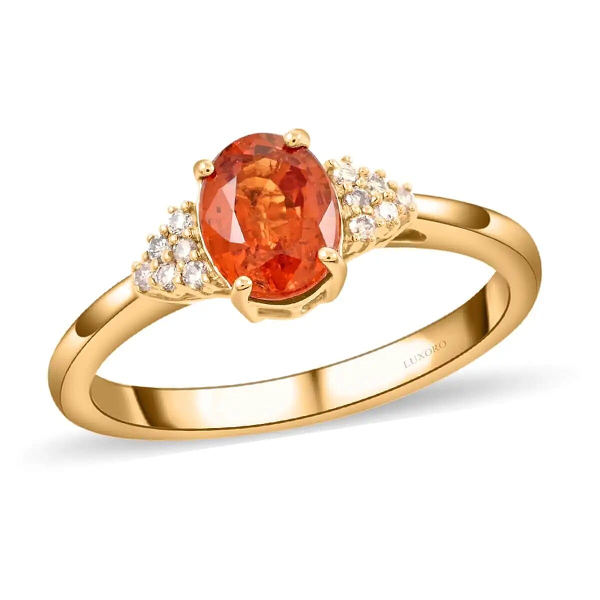 Luxoro Certified and Appraised AAA Nigerian Spessartite Garnet Ring G-H I2 Diamond Accent Ring 2.00 ctw 14K Yellow Gold Ring Engagement Ring For Her