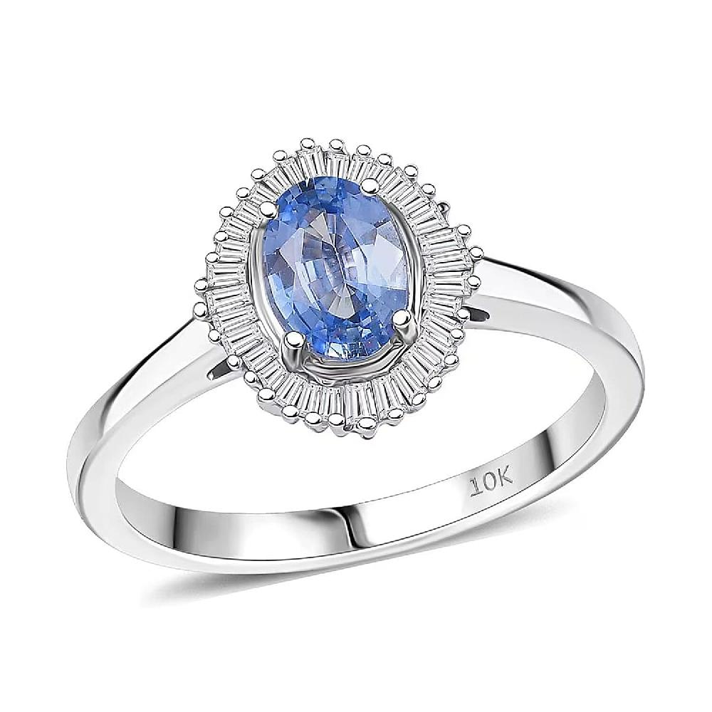 Luxoro Ceylon Blue Sapphire Diamond Ring in 10K White Gold 1.10 ctw