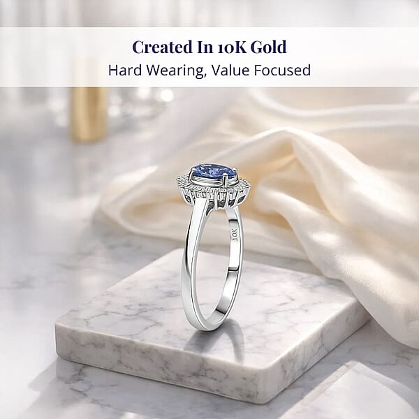 Luxoro Ceylon Blue Sapphire Diamond Ring In 10K White Gold 1.10 Ctw