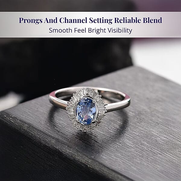 Luxoro Ceylon Blue Sapphire Diamond Ring In 10K White Gold 1.10 Ctw