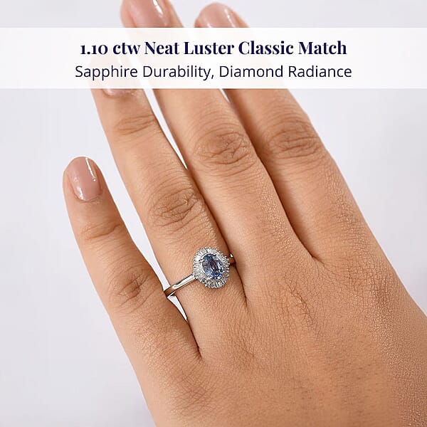 Luxoro Ceylon Blue Sapphire Diamond Ring In 10K White Gold 1.10 Ctw