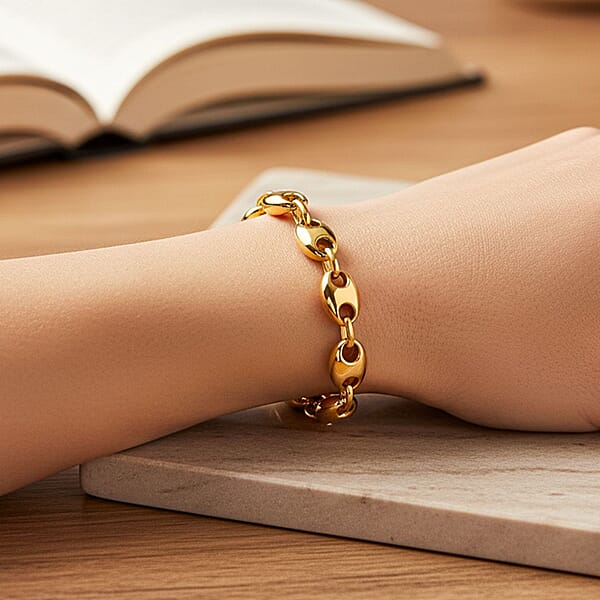 Luxoro Coffee Bean Link Chain Bracelet In 10K Yellow Gold (7.25 In) 7 Grams
