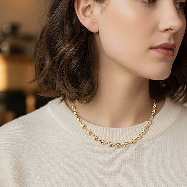 Luxoro Coffee Bean Link Chain Necklace In 10K Yellow Gold 15.70 Grams 18 Inches