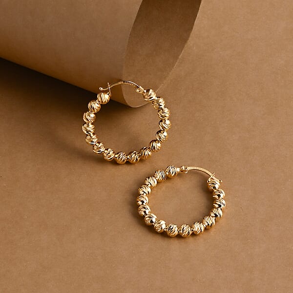 Luxoro Diamond-cut Beaded Hoop Earrings In 10K Yellow Gold 4.08 Grams
