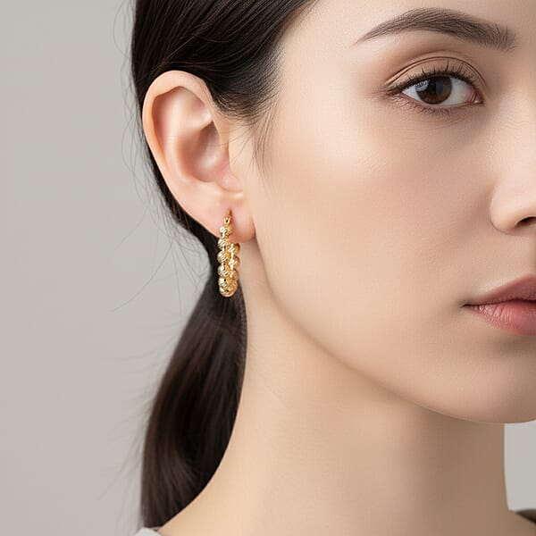 Luxoro Diamond-cut Beaded Hoop Earrings In 10K Yellow Gold 4.08 Grams
