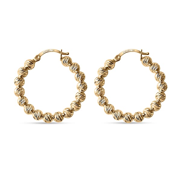 Luxoro Diamond-cut Beaded Hoop Earrings In 10K Yellow Gold 4.08 Grams