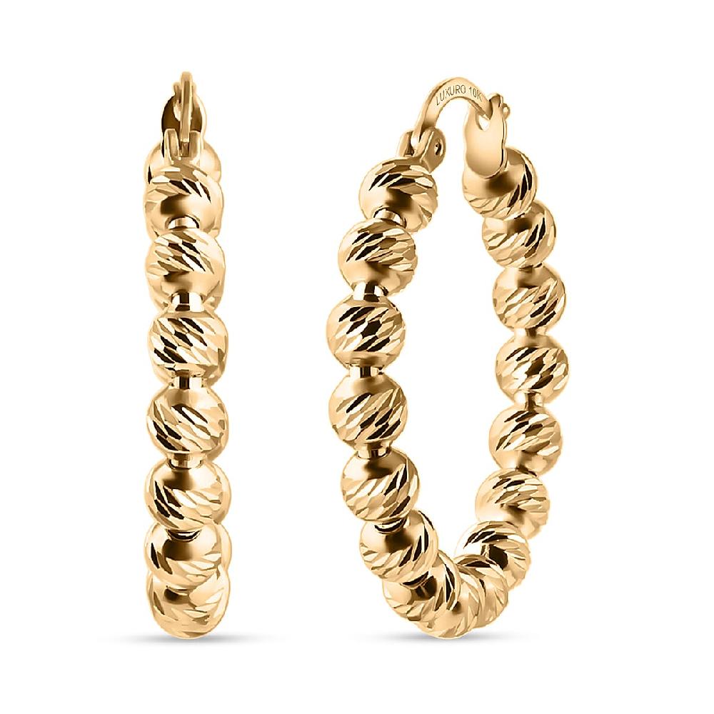 Luxoro Diamond-cut Beaded Hoop Earrings in 10K Yellow Gold 4.08 Grams