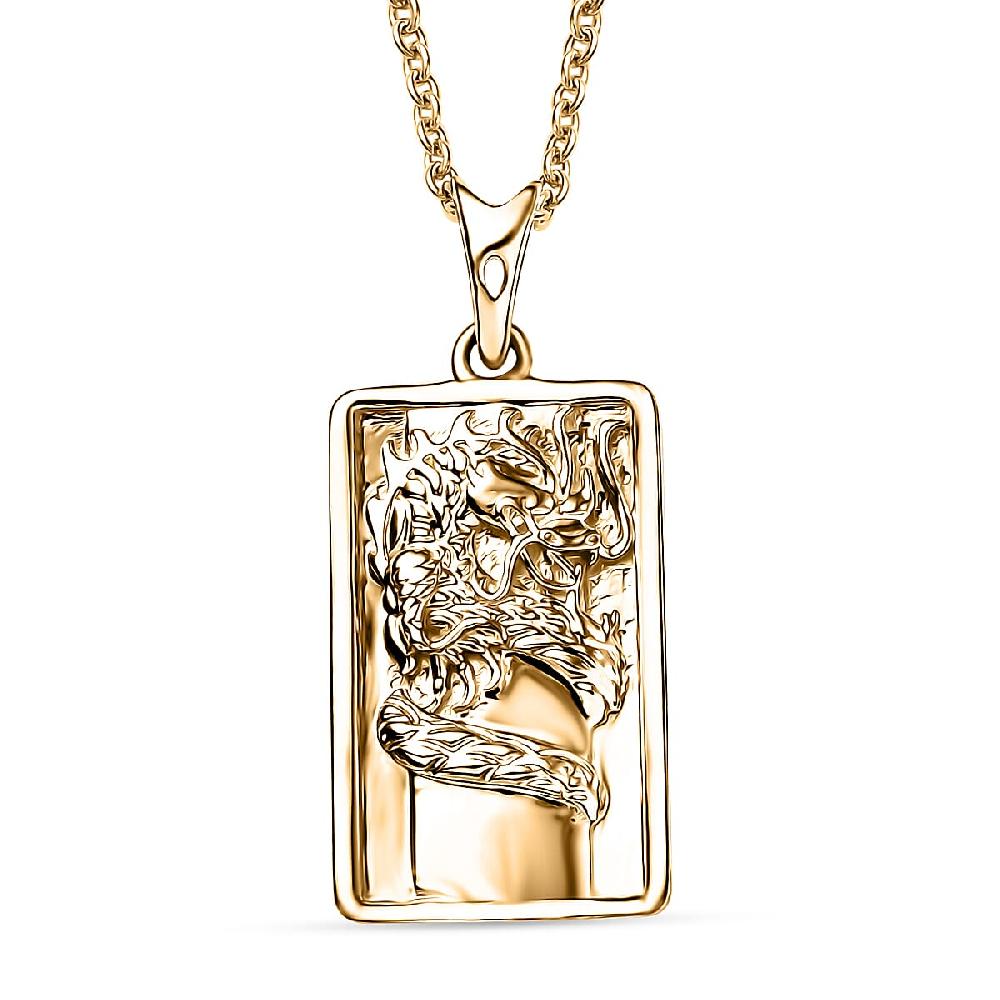Luxoro Dragon Bar Pendant Necklace in 10K Yellow Gold 4.75 Grams 20 Inches