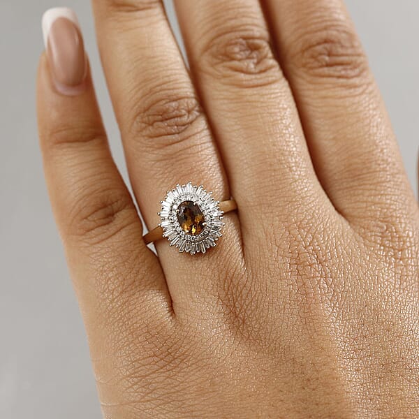 Luxoro Golden Turkizite White Diamond Sunburst Halo Ring In 10K Yellow Gold 1.30 Ctw
