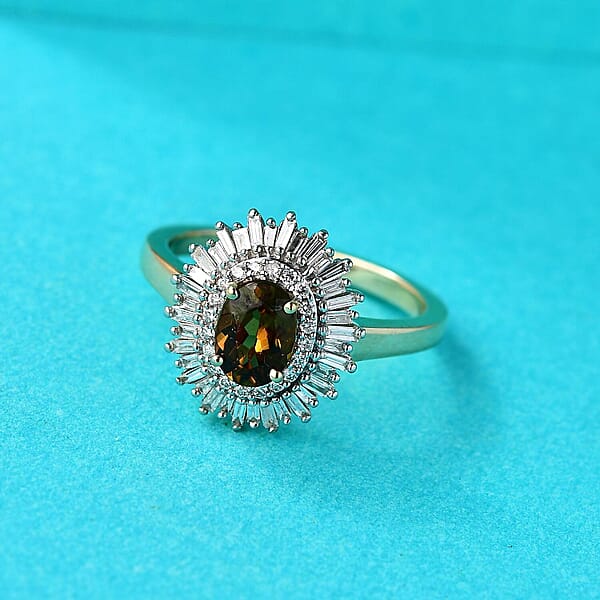 Luxoro Golden Turkizite White Diamond Sunburst Halo Ring In 10K Yellow Gold 1.30 Ctw