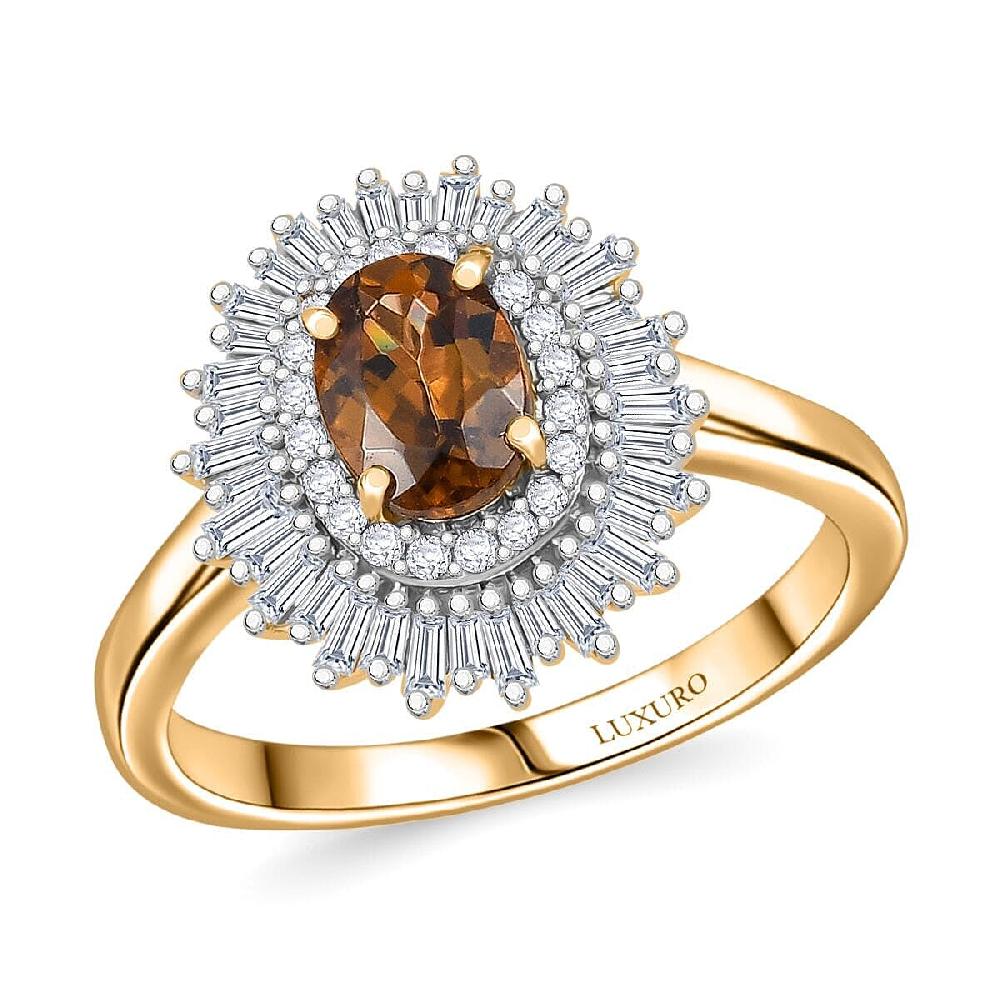 Luxoro Golden Turkizite White Diamond Sunburst Halo Ring in 10K Yellow Gold 1.30 ctw