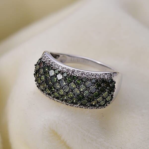 Luxoro Green And Diamond (SI) 1.50 Ctw Honeycomb Luxe Ring In 10K White Gold