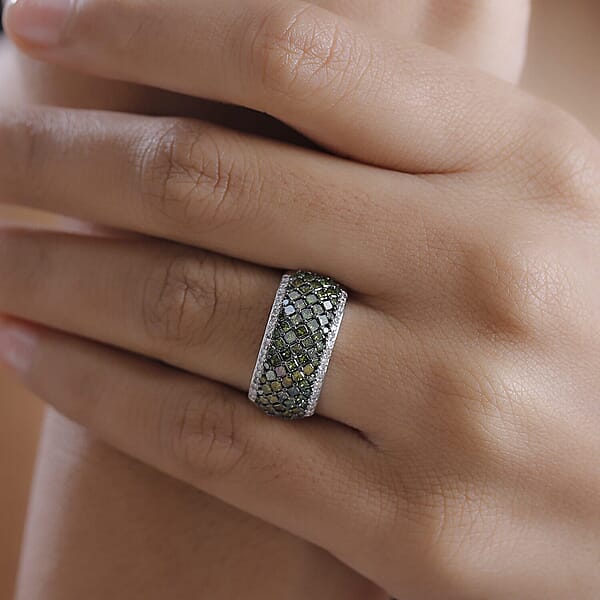 Luxoro Green And Diamond (SI) 1.50 Ctw Honeycomb Luxe Ring In 10K White Gold