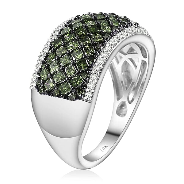 Luxoro Green And Diamond (SI) 1.50 Ctw Honeycomb Luxe Ring In 10K White Gold