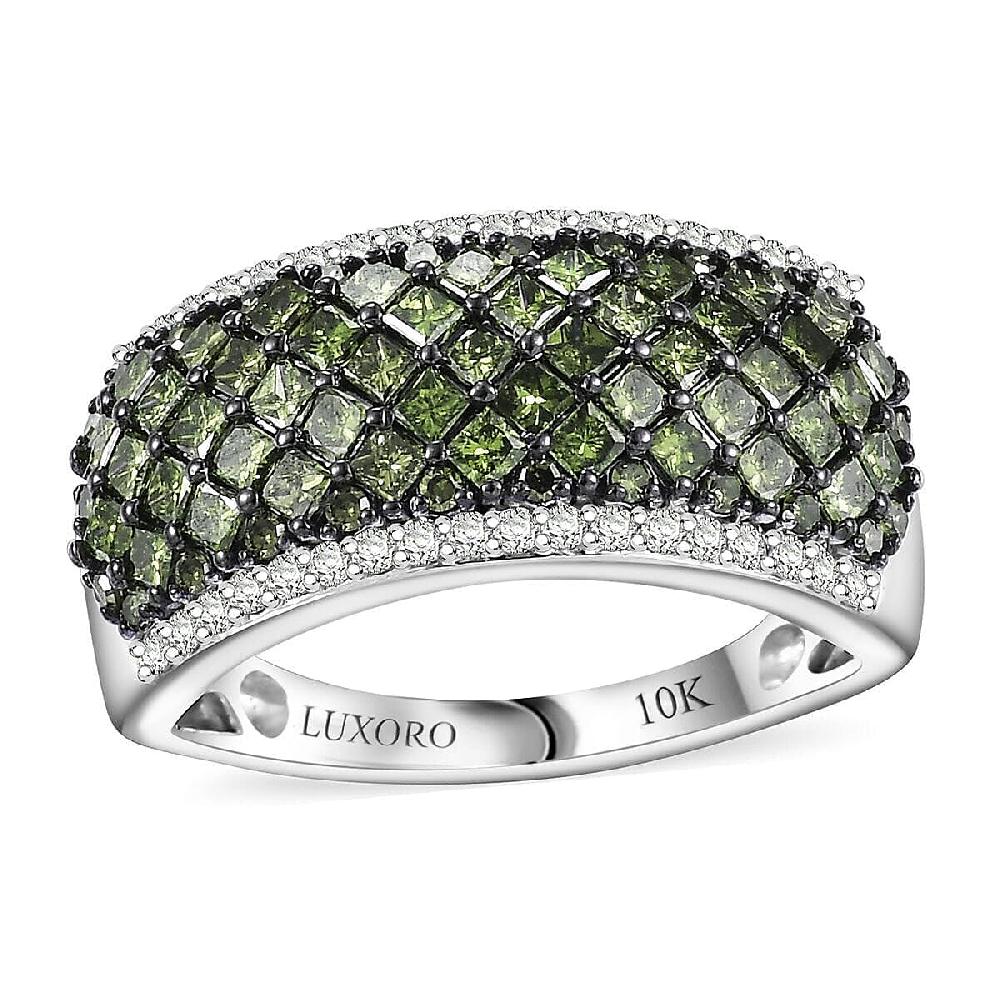 Luxoro Green and Diamond (SI) 1.50 ctw Honeycomb Luxe Ring in 10K White Gold