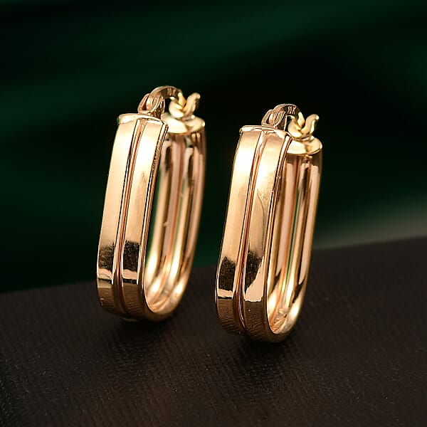 Luxoro Hoop Twin Line Elegance Earrings In 10K Yellow Gold 1.65 Grams