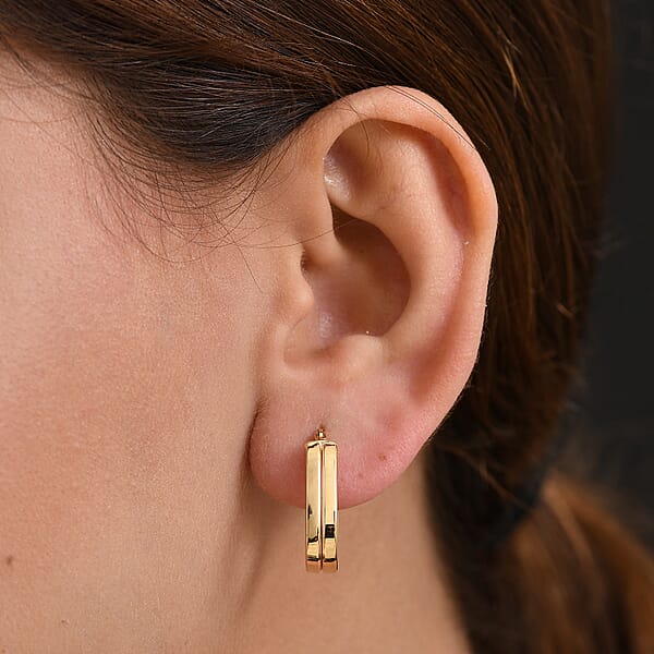 Luxoro Hoop Twin Line Elegance Earrings In 10K Yellow Gold 1.65 Grams