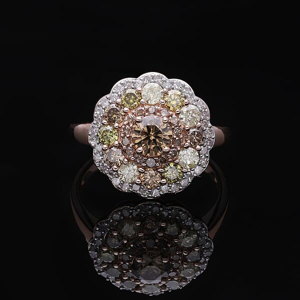 Luxoro I3 Natural Multi Diamond 2.00 Ctw Floral Ring In 10K Rose Gold