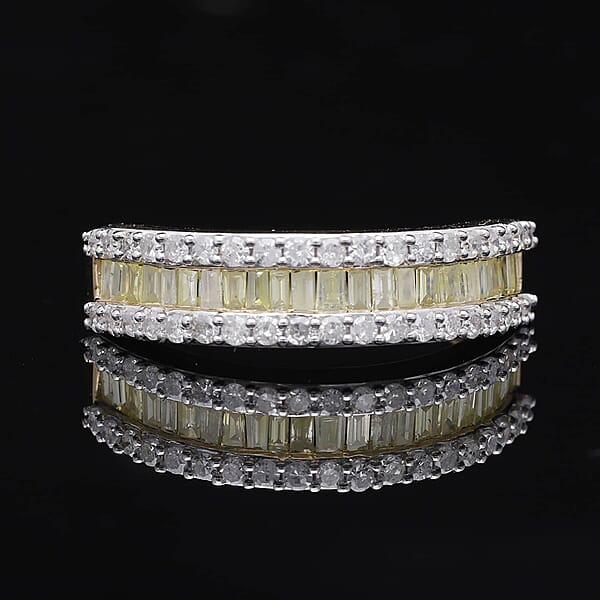 Luxoro I3 Natural Yellow And White Diamond 1.00 Ctw Half Eternity Band Ring In 14K Yellow Gold