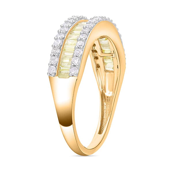 Luxoro I3 Natural Yellow And White Diamond 1.00 Ctw Half Eternity Band Ring In 14K Yellow Gold