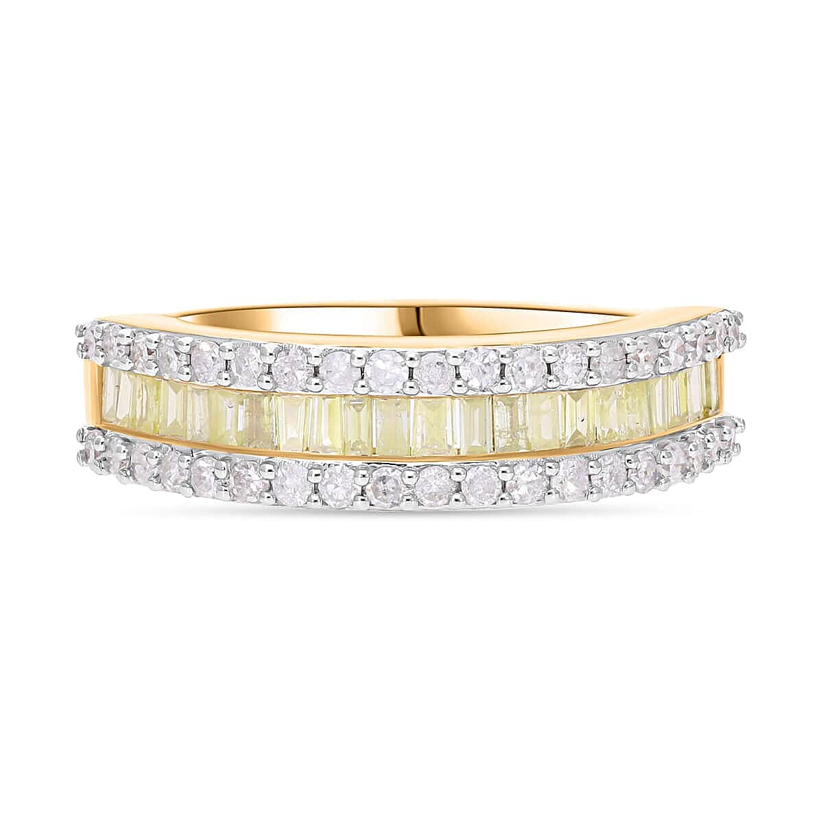 Luxoro I3 Natural Yellow and White Diamond 1.00 ctw Half Eternity Band Ring in 14K Yellow Gold