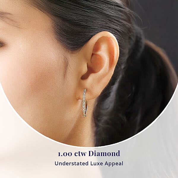 Luxoro Natural Champagne Diamond 1.00 Ctw Hoop Earrings In 10K Rose Gold