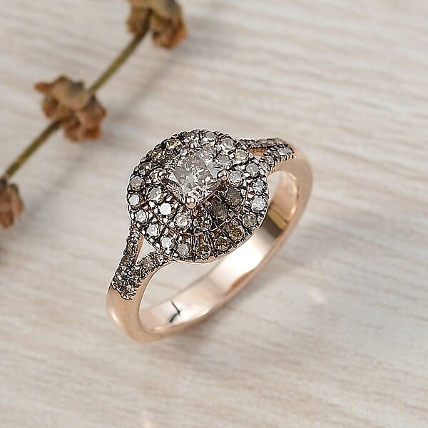 Luxoro Natural Champagne Diamond (I2) Ring In 10K Rose Gold 1.00 Ctw