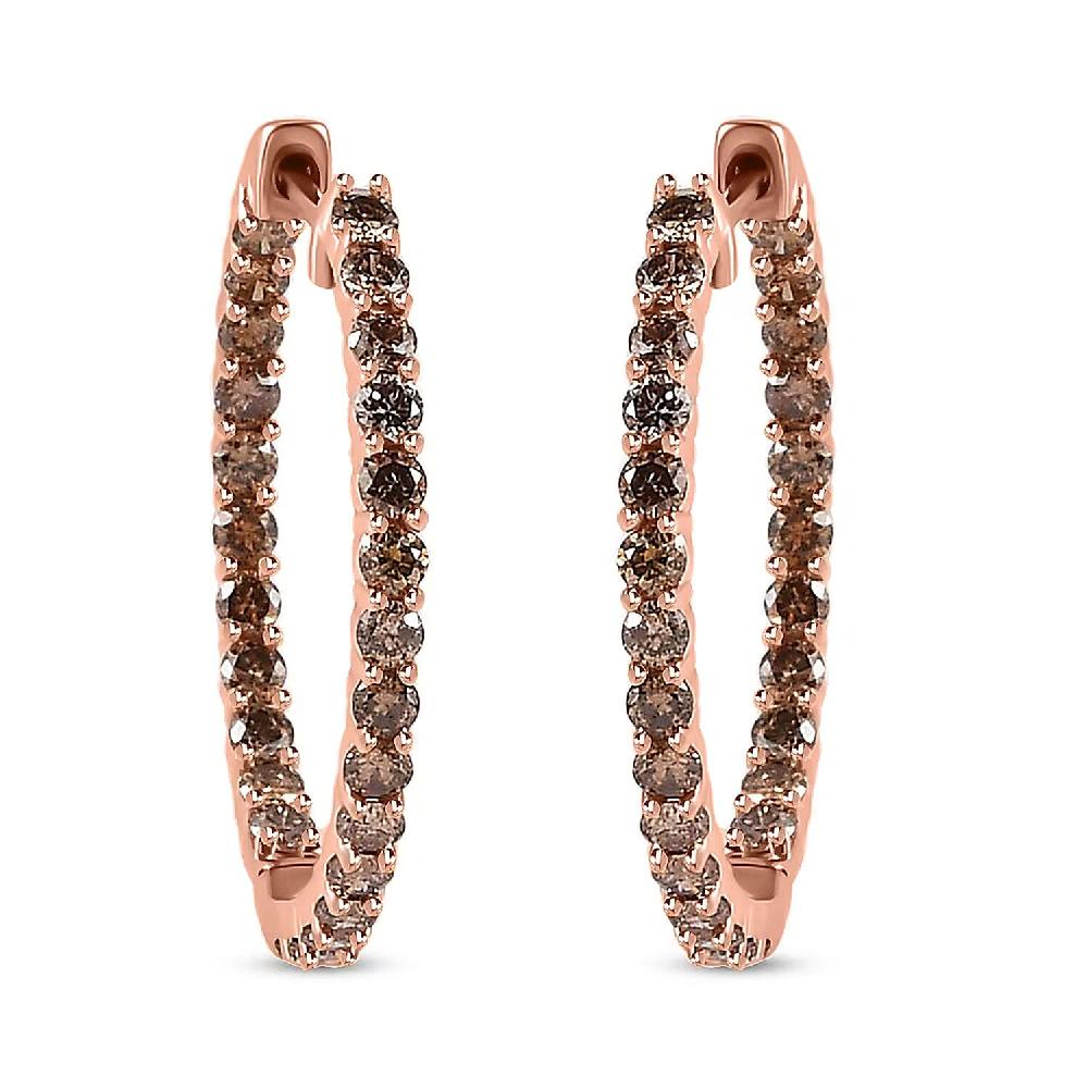 Luxoro Natural Champagne Diamond I3 2.00 ctw Inside Out Hoop Earrings in 10K Rose Gold