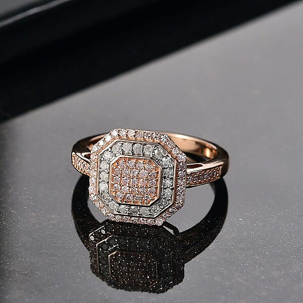 Luxoro Natural Pink And White Diamond I2 0.50 Ctw Art Deco Ring In 10K Rose Gold