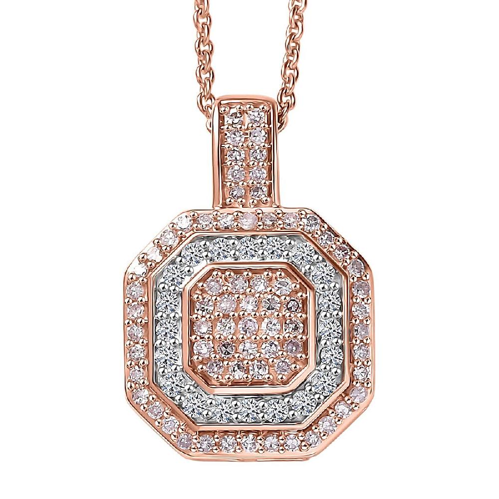 Luxoro Natural Pink and White Diamond I2 0.50 ctw Pendant Necklace in 10K Rose Gold 20 Inches
