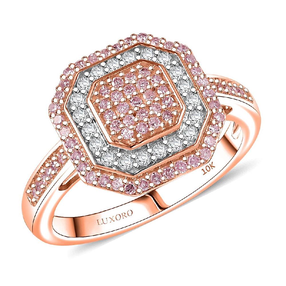 Luxoro Natural Pink and White Diamond I2 0.50 ctw Art Deco Ring in 10K Rose Gold