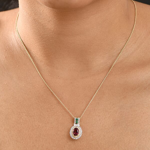 Luxoro Ouro Fino Rubellite Colombian Emerald Natural Yellow And White Diamond I2 1.85 Ctw Pendant Necklace In 10K Yellow Gold 20 Inches