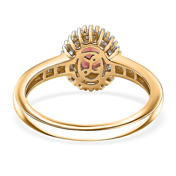 Luxoro Padparadscha Sapphire Diamond Sunburst Ring In 10K Yellow Gold 0.90 Ctw