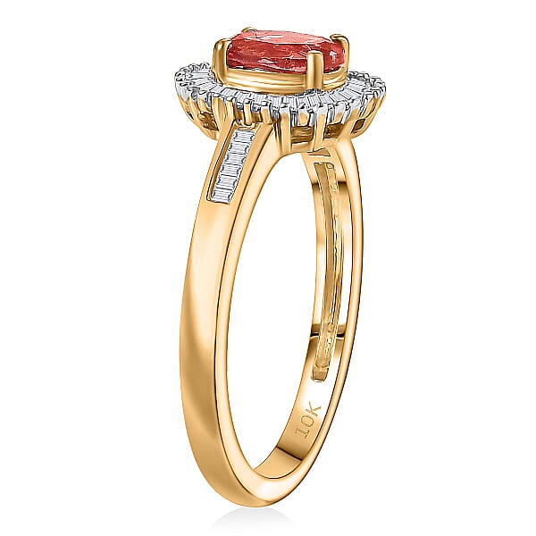 Luxoro Padparadscha Sapphire Diamond Sunburst Ring In 10K Yellow Gold 0.90 Ctw