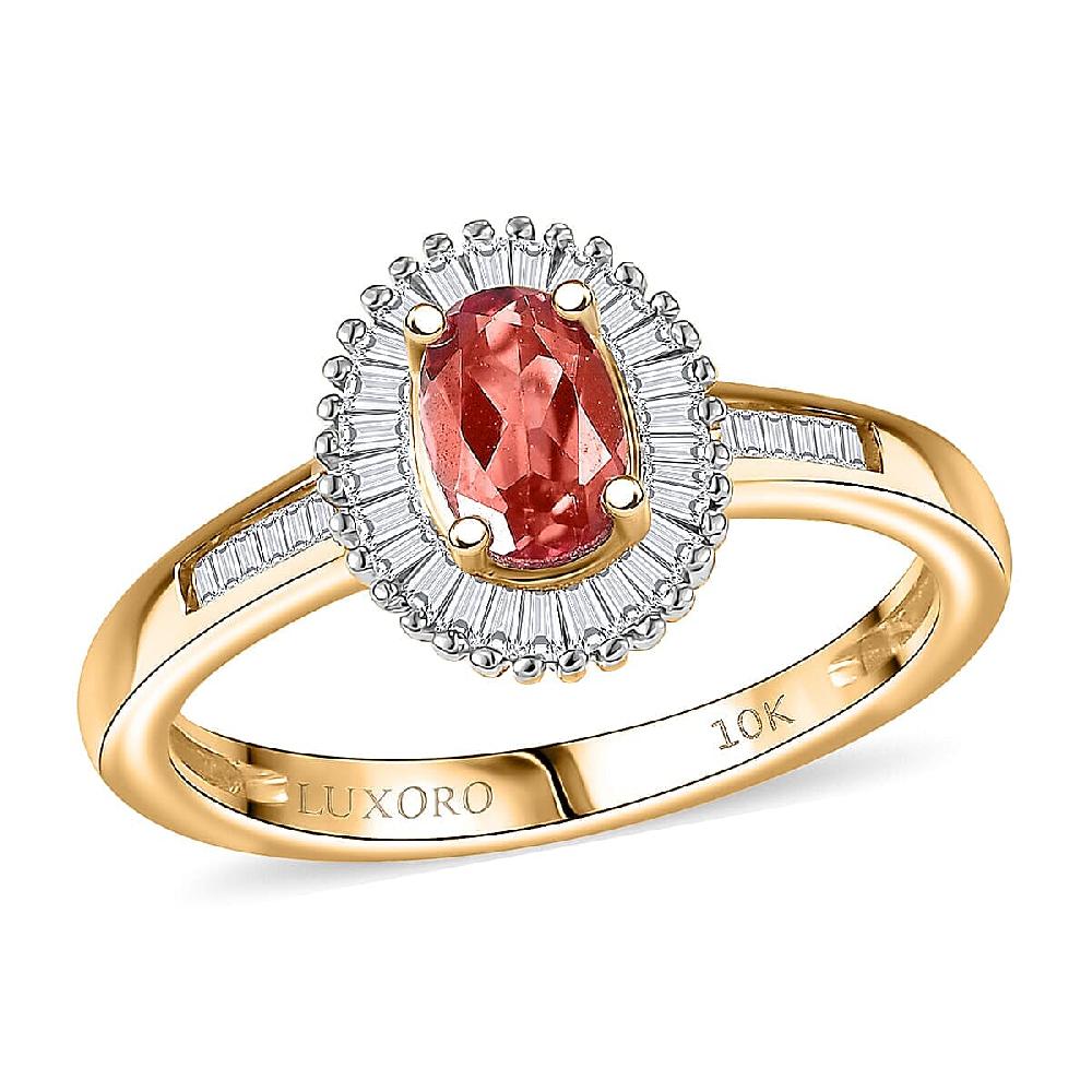 Luxoro Padparadscha Sapphire Diamond Sunburst Ring in 10K Yellow Gold 0.90 ctw