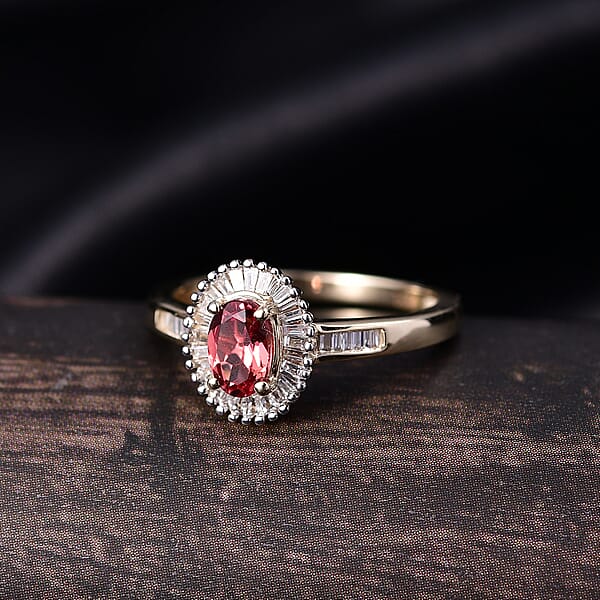 Luxoro Padparadscha Sapphire Diamond Sunburst Ring In 10K Yellow Gold 0.90 Ctw