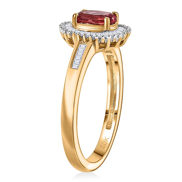 Luxoro Padparadscha Sapphire Diamond Sunburst Ring In 10K Yellow Gold 0.90 Ctw
