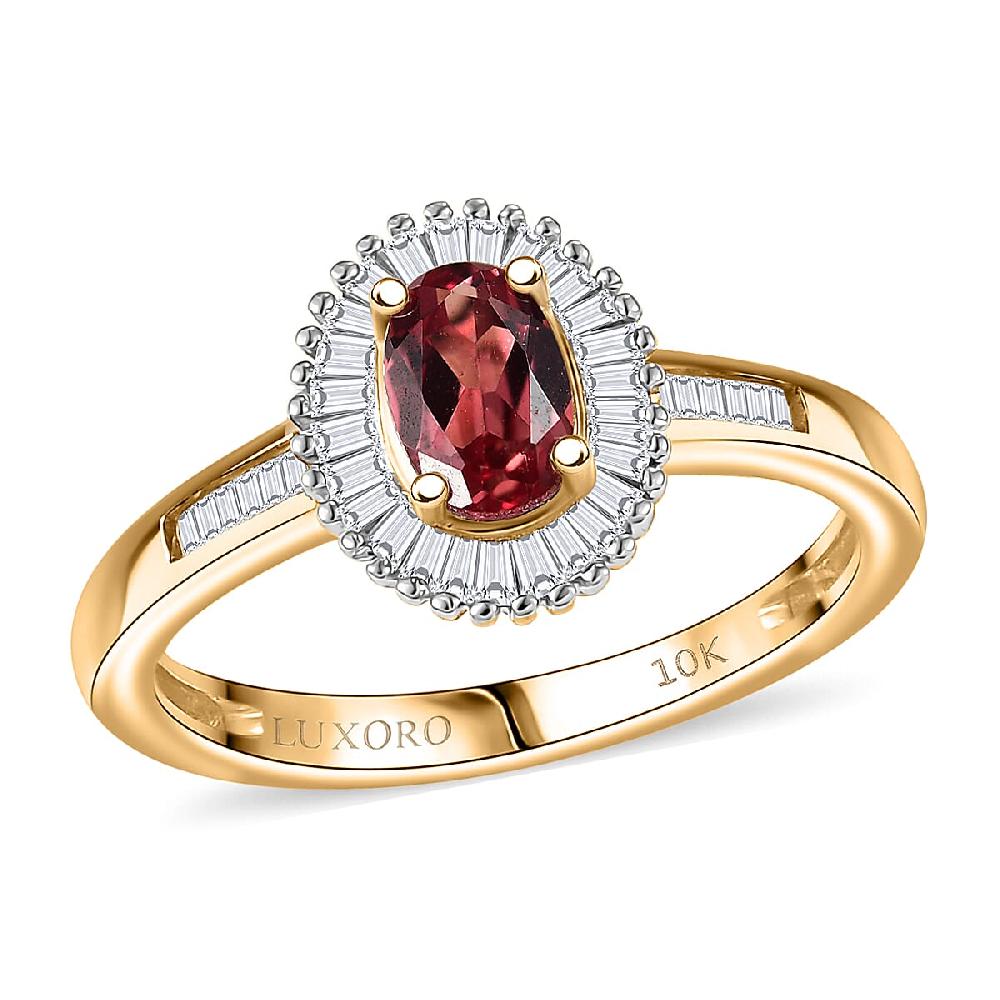 Luxoro Padparadscha Sapphire Diamond Sunburst Ring in 10K Yellow Gold 0.90 ctw