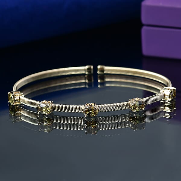 Luxoro Premium Ambanja Demantoid Garnet 2.35 Ctw 5 Elements Of Earth Adjustable Bangle Bracelet In 10K Yellow Gold 4.22 Grams