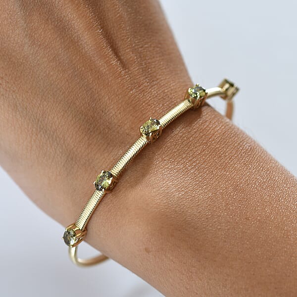 Luxoro Premium Ambanja Demantoid Garnet 2.35 Ctw 5 Elements Of Earth Adjustable Bangle Bracelet In 10K Yellow Gold 4.22 Grams