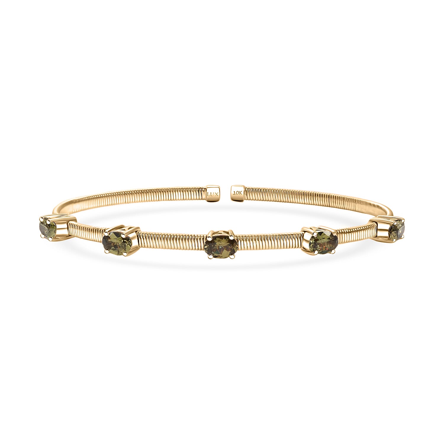 Luxoro Premium Ambanja Demantoid Garnet 2.35 ctw 5 Elements of Earth Adjustable Bangle Bracelet in 10K Yellow Gold 4.22 Grams